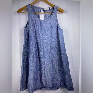 Cynthia Rowley 100% Linen Blue Tunic Style Sleeveless Top Blouse W / Pockets S